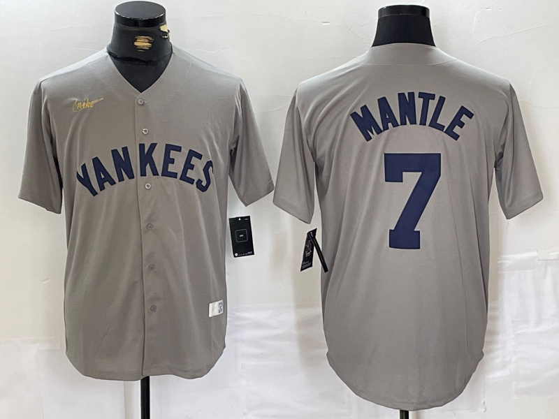Men's New York Yankees Mickey Mantle #7 Gray Road Cooperstown Collection Jersey